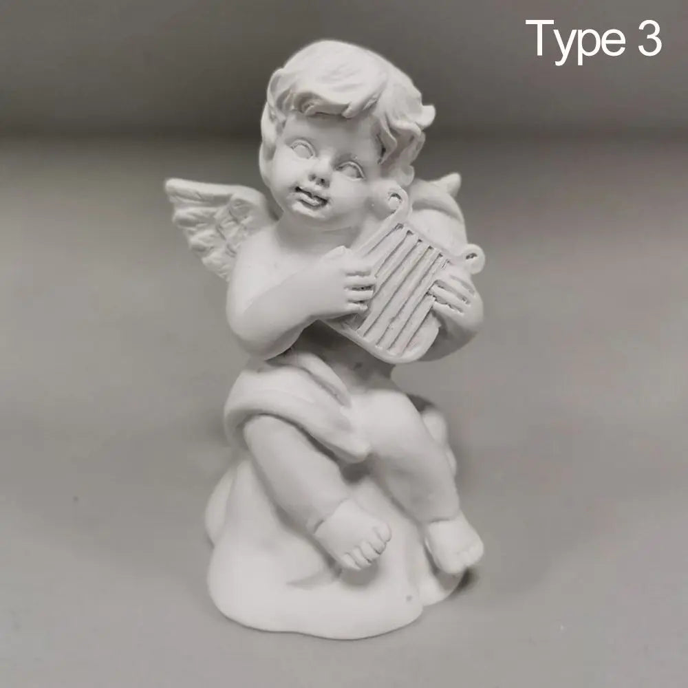statuette ange blanc instrument classique résine polie décor maison 3.8x3.5x7cm