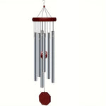 sifflet vent carillon moderne argenté marron tubes métalliques bille rouge crochet suspensionextérieur jardinterrasse artisanal