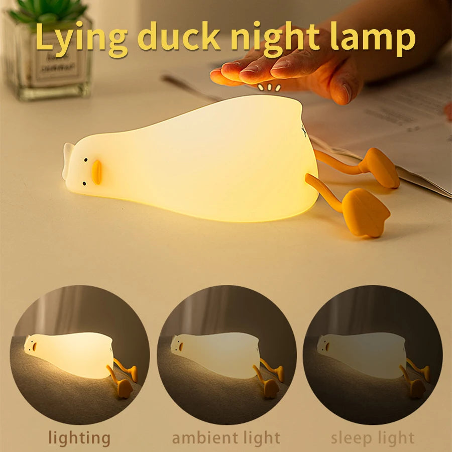 veilleuse canard blanc jaune ludique interrupteur tactile chambre coucher đèn ngủ led rechargeable