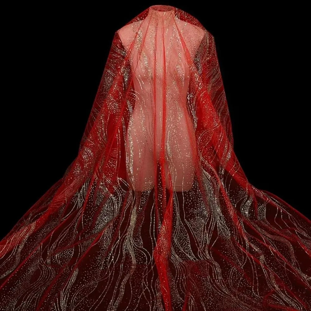 voile tulle transparent sequins élégant rouge blanc bleu vert polyester occasionnelle