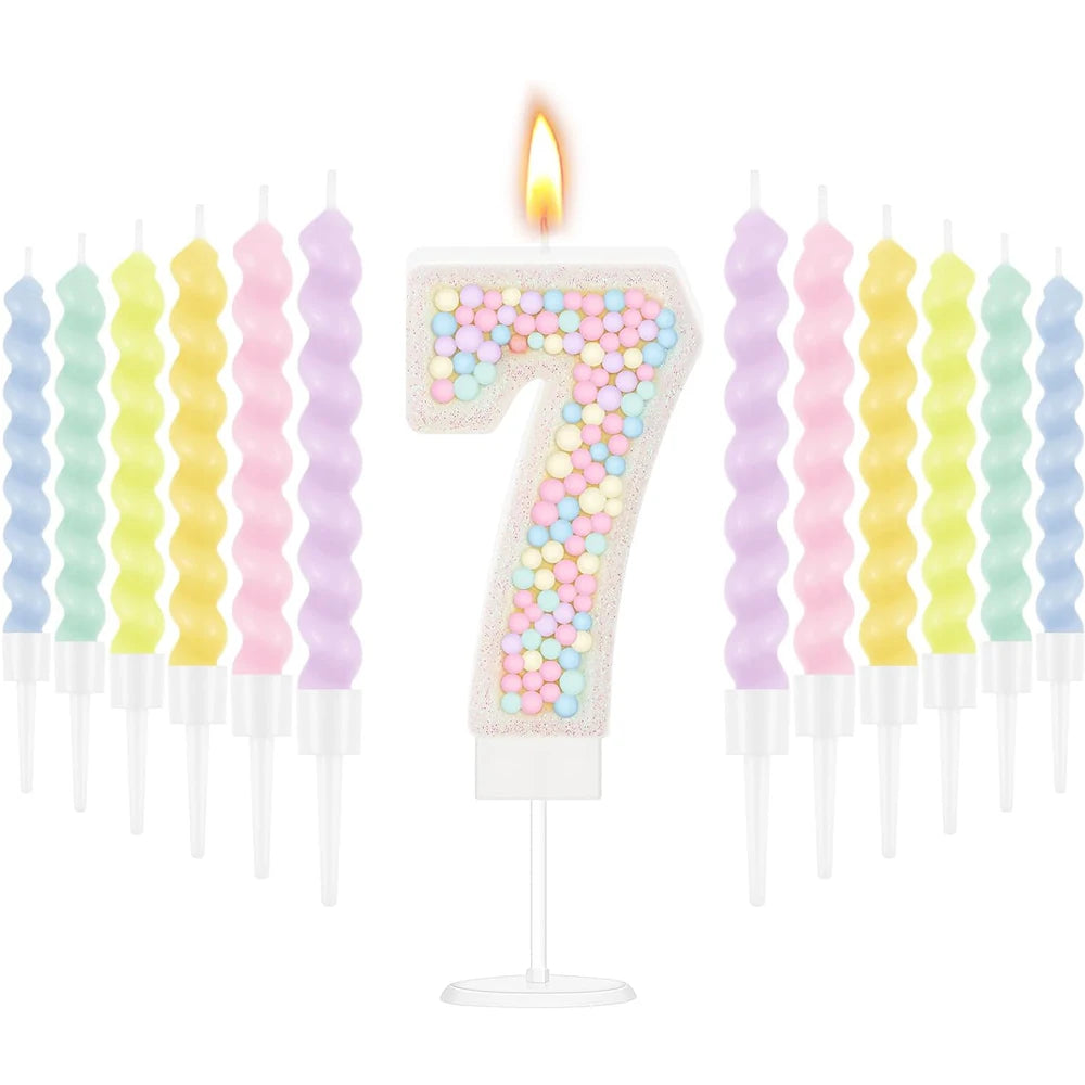 bougies anniversaire numérotées colorées spirales métalliques sucrées décoratives violet rose vert jaune blanc