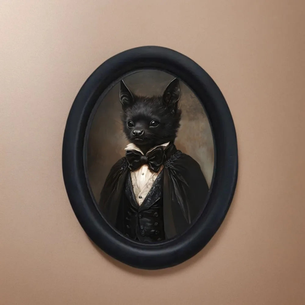 cadre photo ovale noir chat costume classique décoration murale vintage gothique