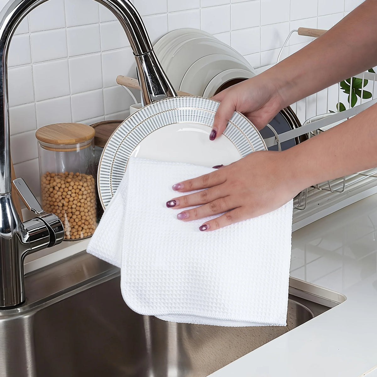 serviettes cuisine ultra douces 100 polyestère blanches absorbantes modernes 16x24cm pack pièces