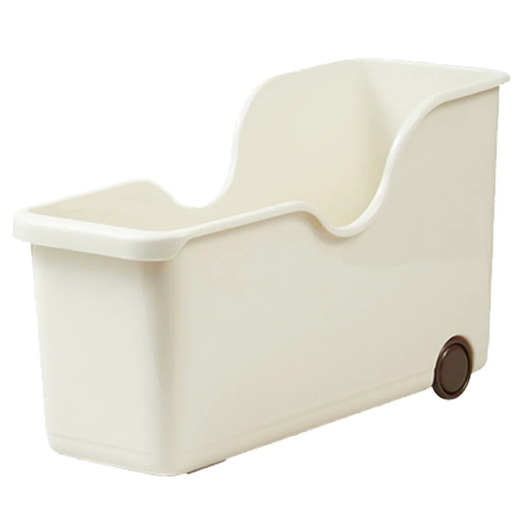 bac rangement moderne boîte stockage réutilisable roulettes poignée beige clair plastique