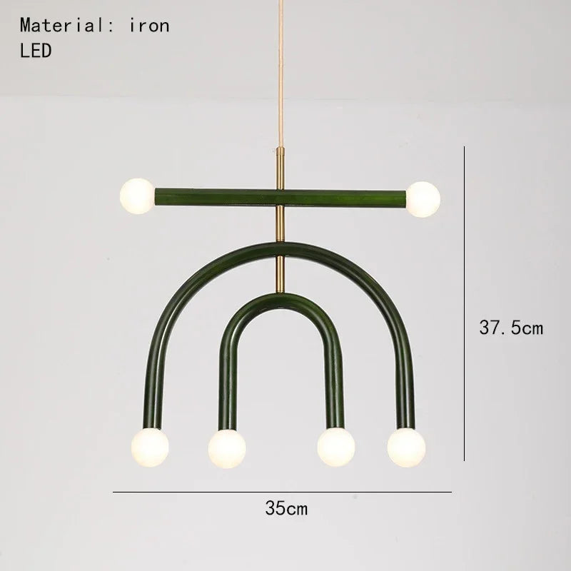 suspension lumineuse moderne arc forme géométrique rouge bleu noir blanc