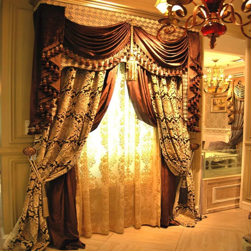rideau floral marron velours opaques tassel classique maison