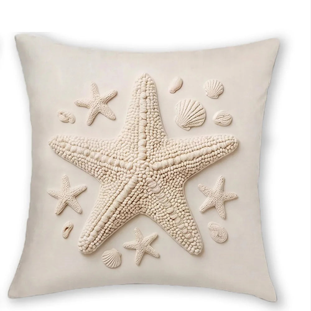 taies d'oreiller moderne imprimées étoile mer hippocampe corail sable fermeture glissière polyester beige clair