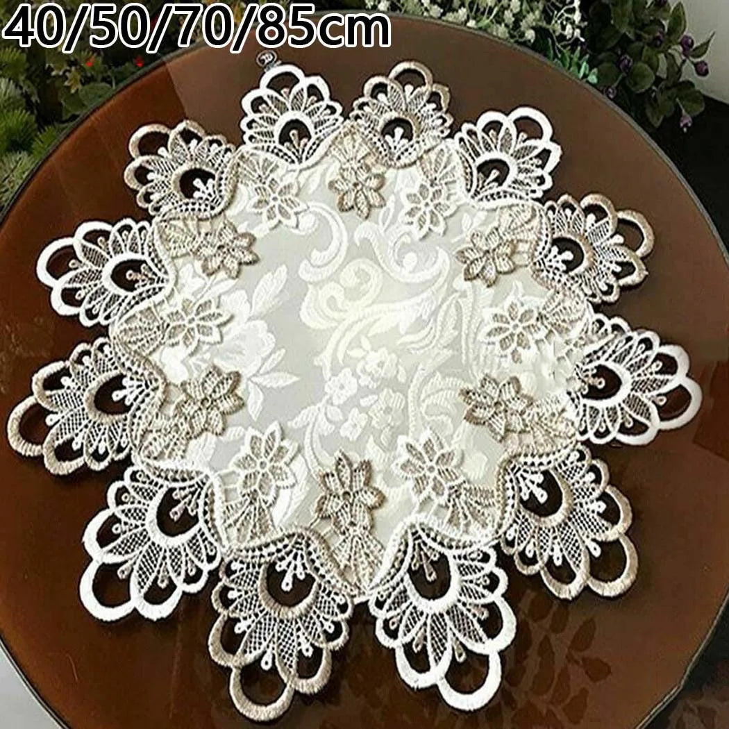 nappe ronde dentelle fleur scintillante élégante vintage romantique blanc beige semi transparente 40 50