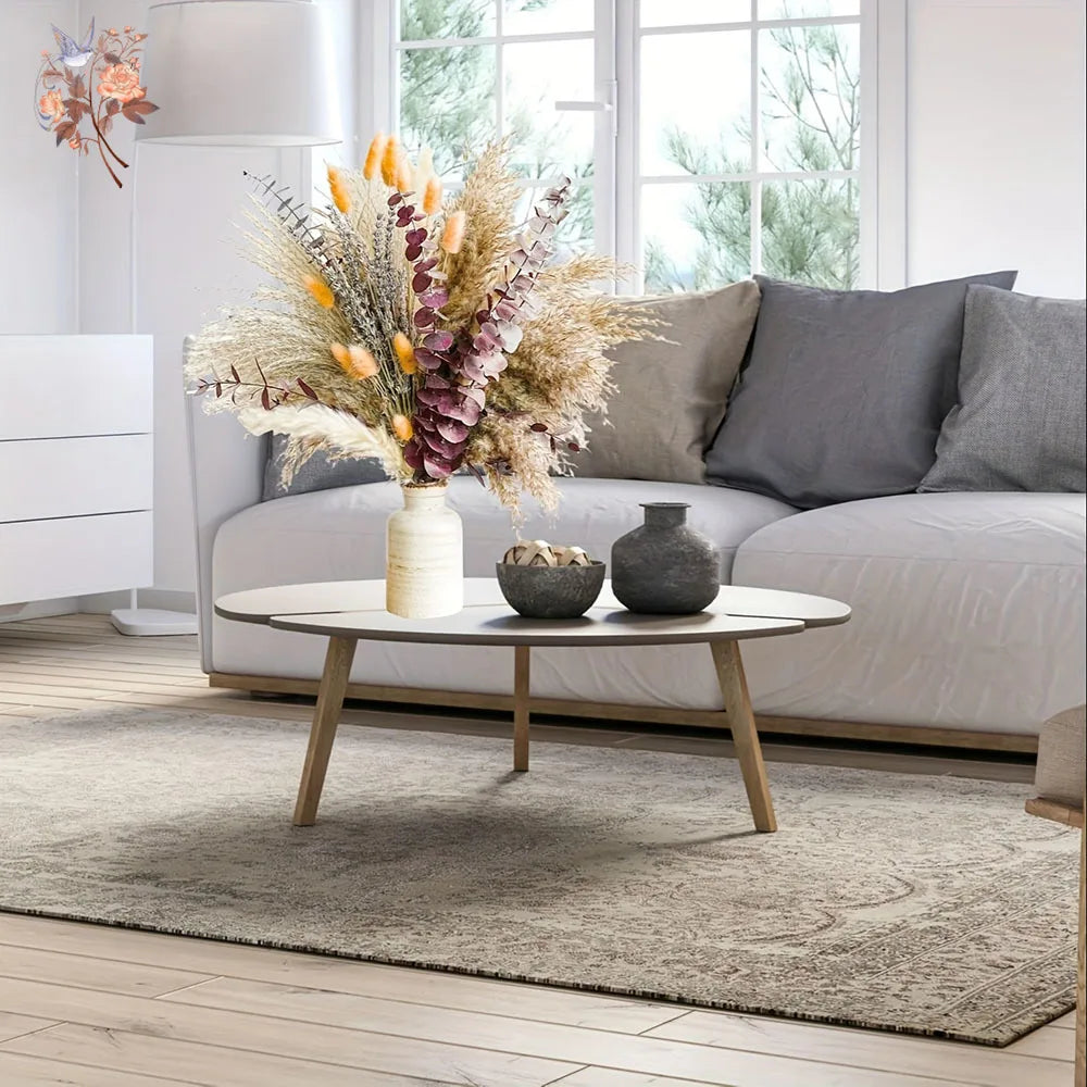 Bouquet fleurs séchées naturel marron beige violet blanc plumes pampas rustique maison table decoration