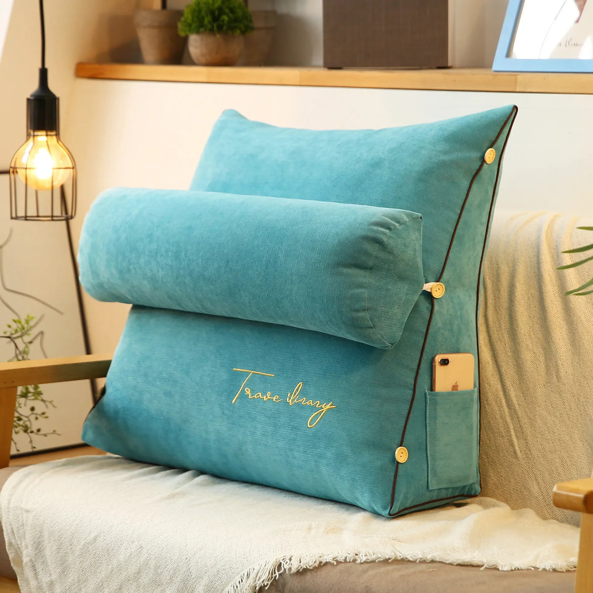 coussin lecture triangle mousse mémoire forme dossier canapé lit support lombaire gris uni