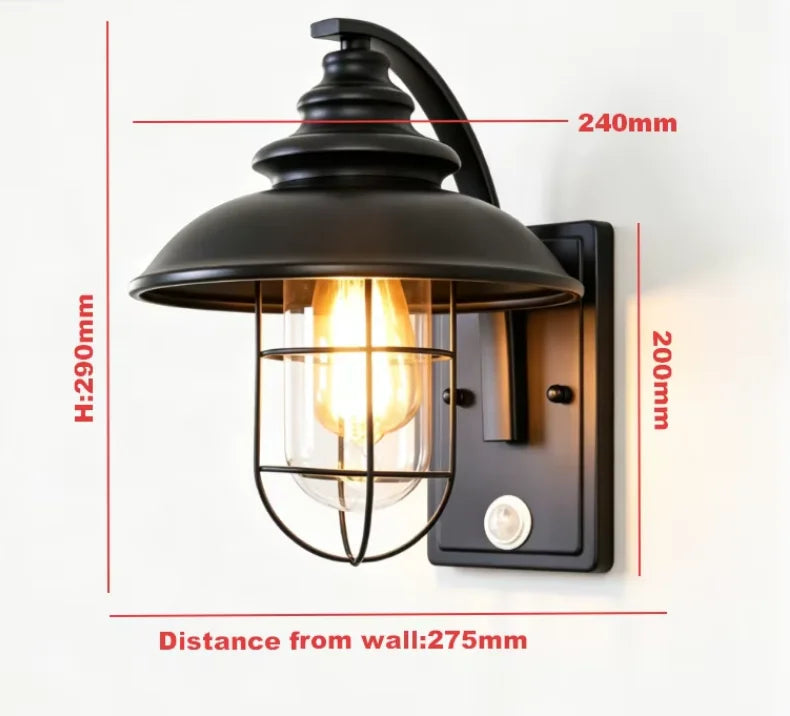 lampe murale industrielle noir mat led éclairage maison sensibilité mouvement ip44