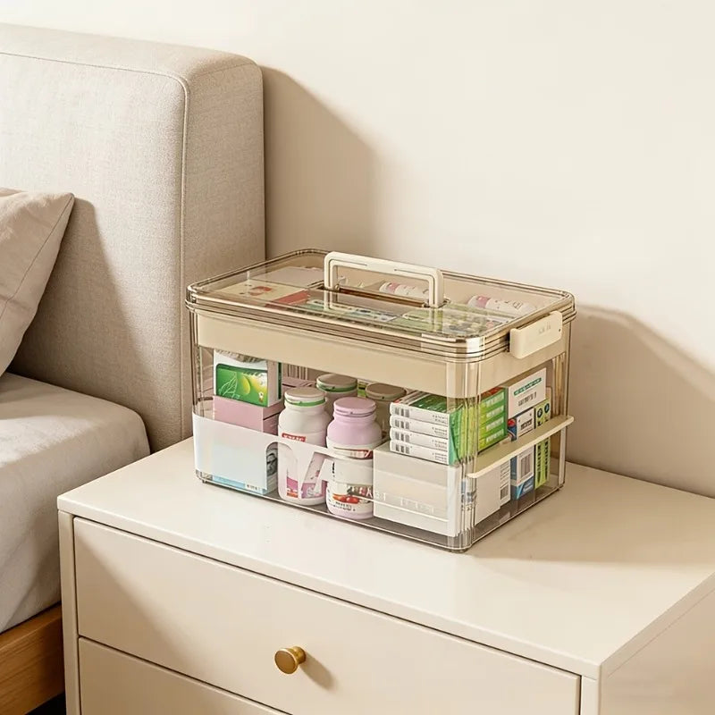 boîte rangement transparente poignée compartiments divisés organisateur médicaments maison plastique