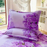 drap lit moderne violet blanc motifs roses floral taille 120x200 150x200 180x200 200x220 90x200