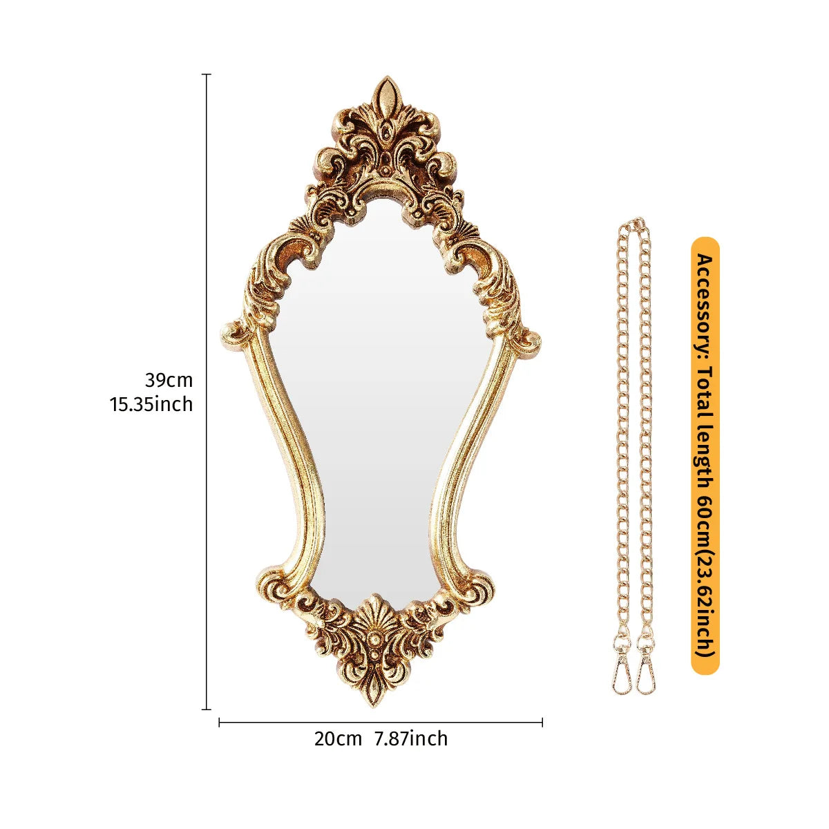 miroir decoratif baroque or floral suspendu chaîne vintage chambre salon entree