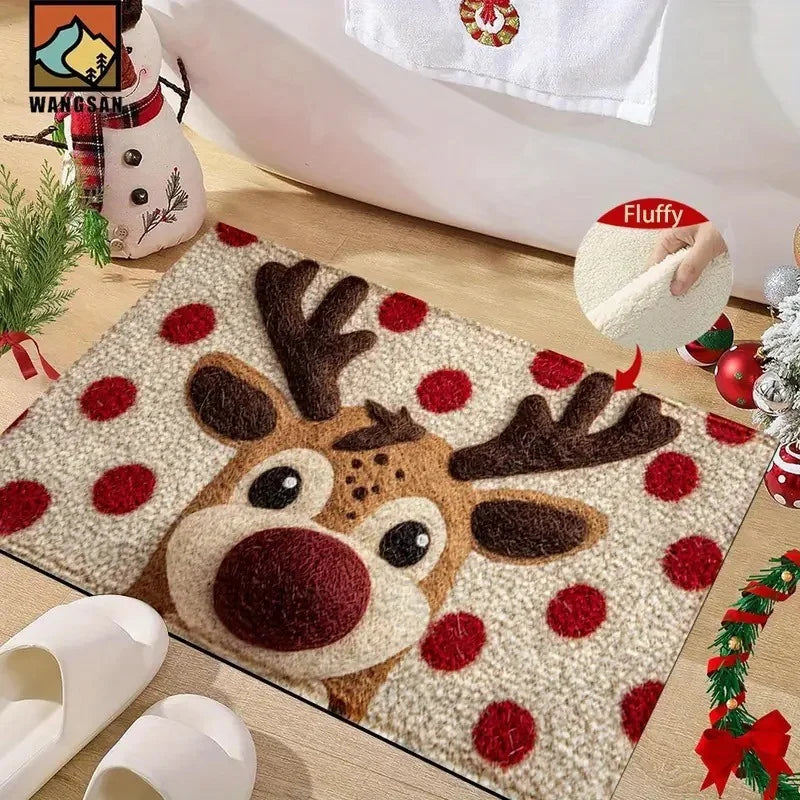 tapis sol imperméable antiderapant classique renne noel decoratif rouge vert enfants salonextérieur 60x40cm