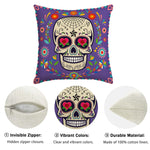 lot taies d'oreiller carrées crâne mexicain fleurs pop art violet bleu rose