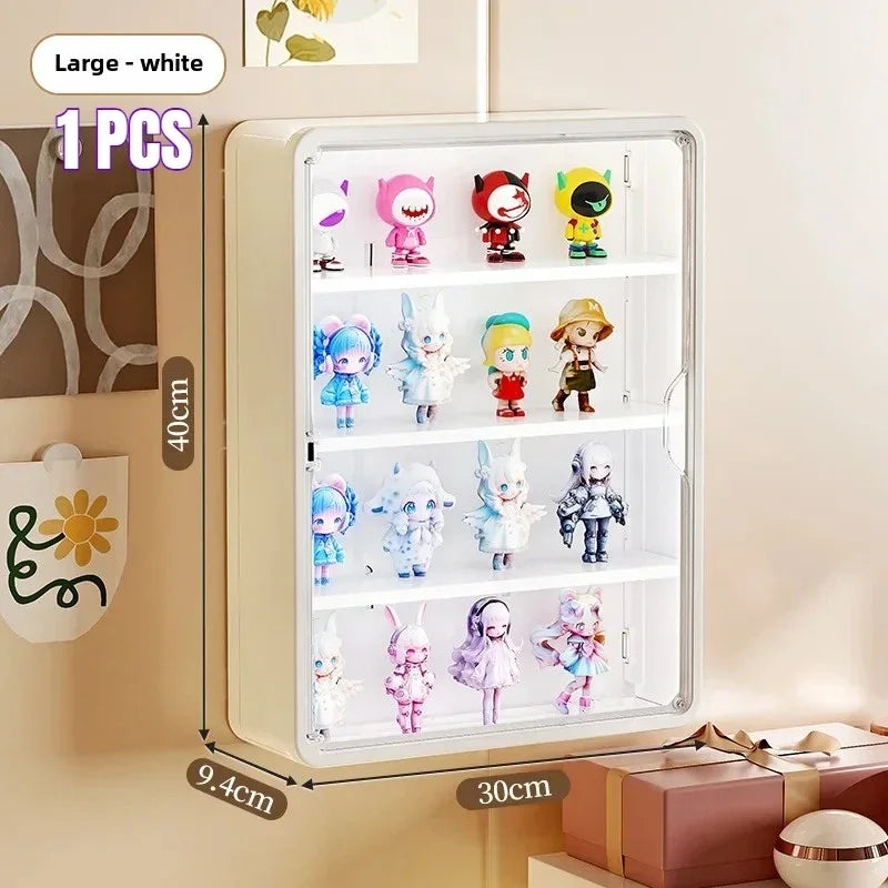 présentoir mural transparent moderne figurines blanc jaune violet anti poussière adhésif organisateur