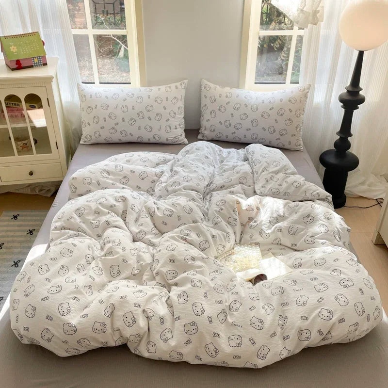 parure lit enfant fille housse couette fleurs coton doux pièces rose