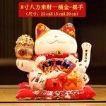 statue chat porte bonheur fleurs chinoises blanc rouge or artisanal décoration
