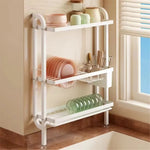 étagère murale moderne niveaux acier inoxydable blanc assiettes verres cuillères rangement serviettes