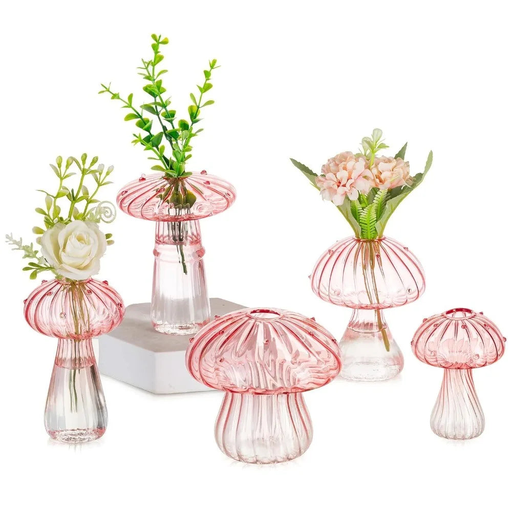 vases champignons rose moderne rayures verticales transparents décoration intérieure minimaliste