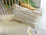 coussin boho chic brodé franges polyester beige décoratif rectangle 45x45cm