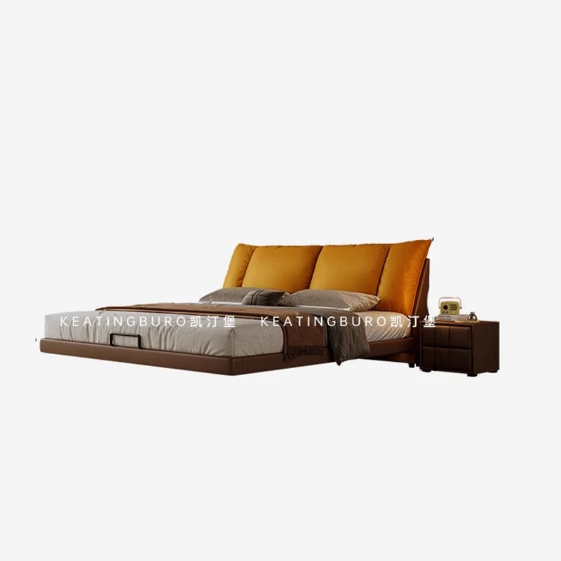 lit suspendu marron clair simili cuir minimaliste moderne oreillers draps couverture 158cm 215cm 43cm