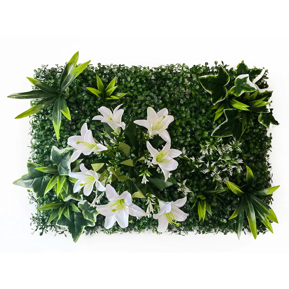 mural végétal artificiel feuilles fleurs moderne extérieur intérieur vert blanc