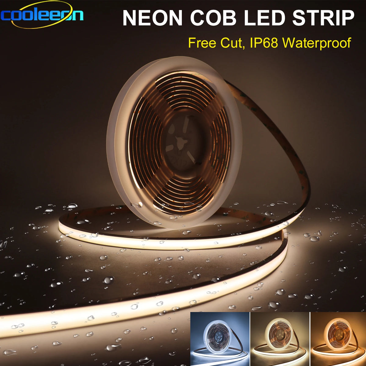 Ruban led cob blanc 3000k 4000k 6000k ip68 étanche 12v 24v adhésif lisse moderne