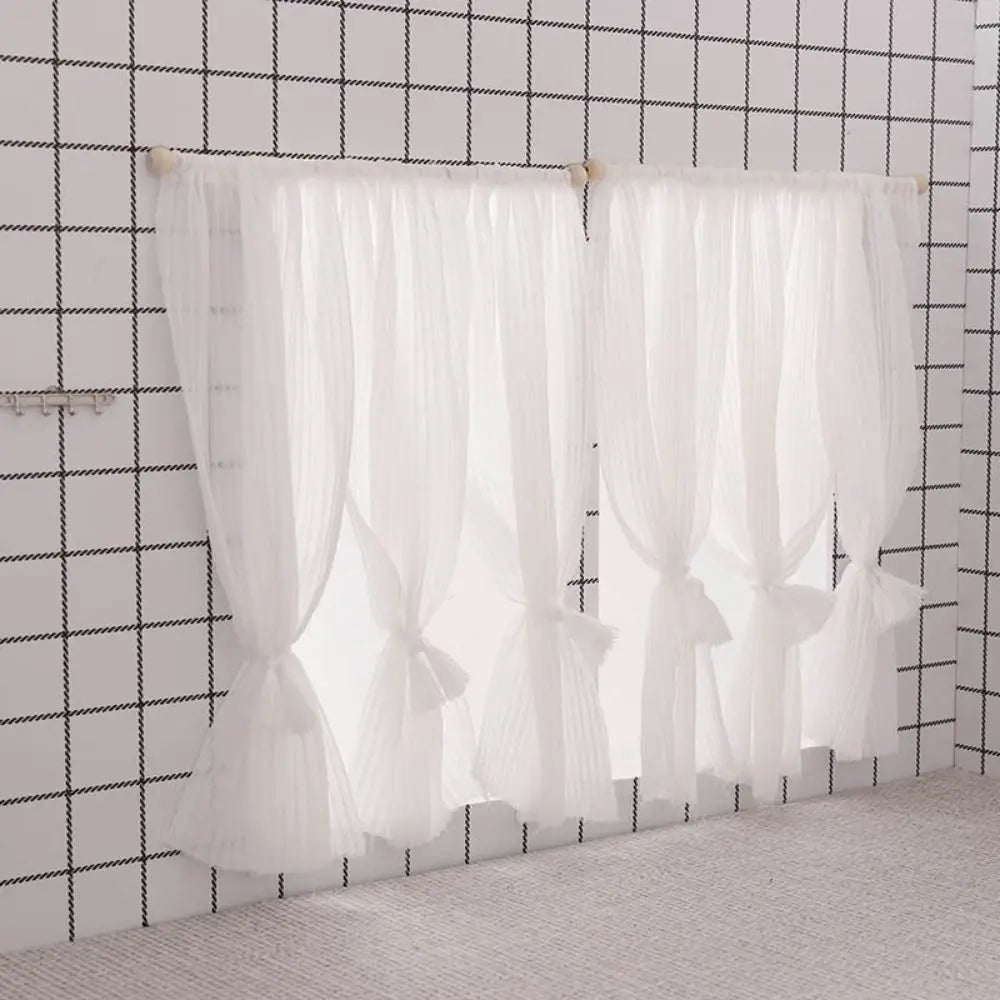 rideau dentelle blanc plissé transparent classique romantique rubans décoratifs accessoire poupée miniature