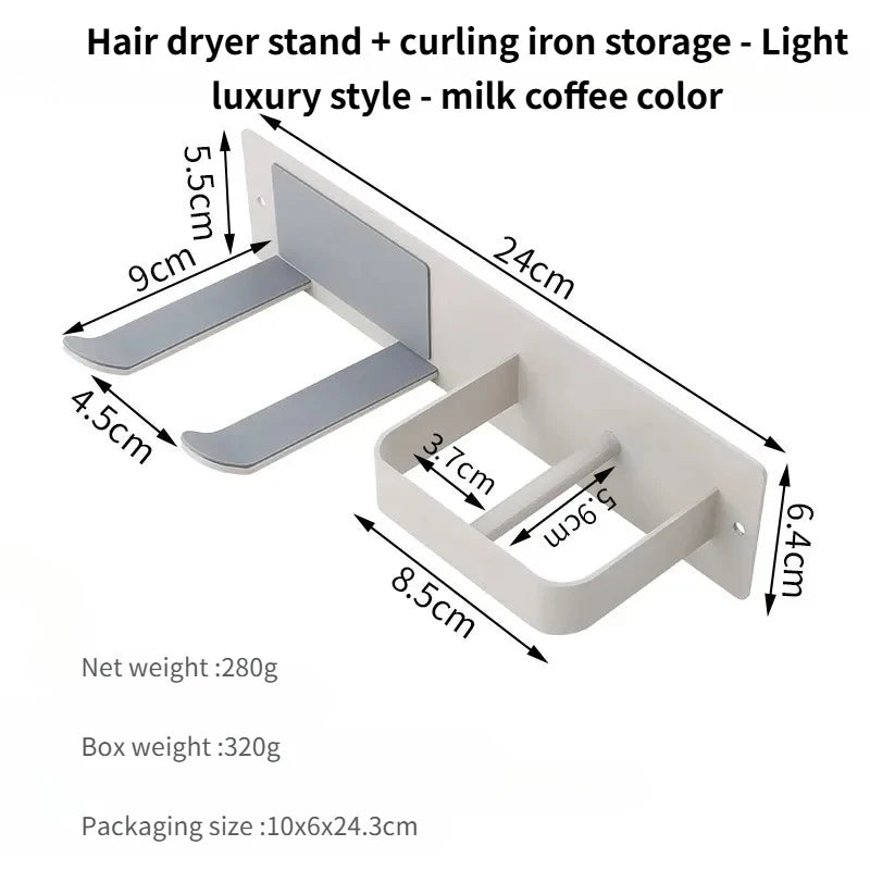 support mural anti dérapant porte sèche cheveux moderne finition inoxydable blanc noir doré