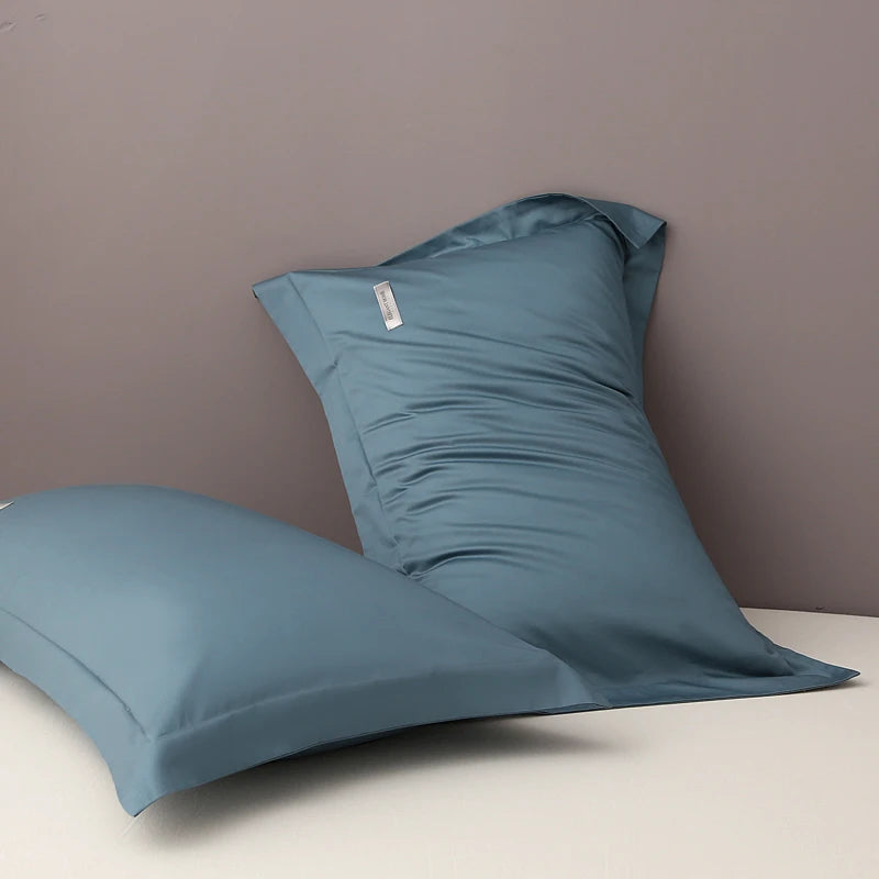 taies d'oreiller coton égyptien bleu texture satinée moderne 30x50cm 40x60cm 48x74cm 2pièces