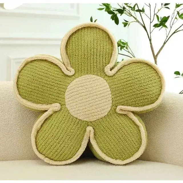 coussin moderne fleurs arrondies bordure blanche couleur noir blanc jaune rose grisclair