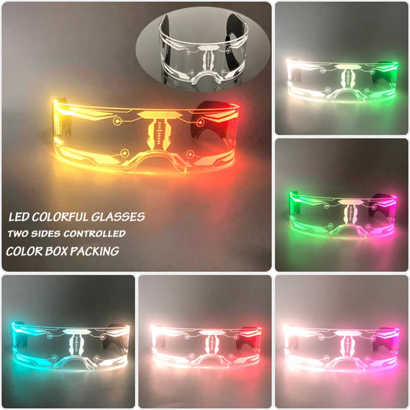 lunettes lumineuses led futuristes transparentes paillettes circuit imprimé élastique fête rave club nuit