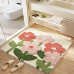 tapis bain microfibre carré motif fleurs moderne doux absorbant salle bain vert blanc