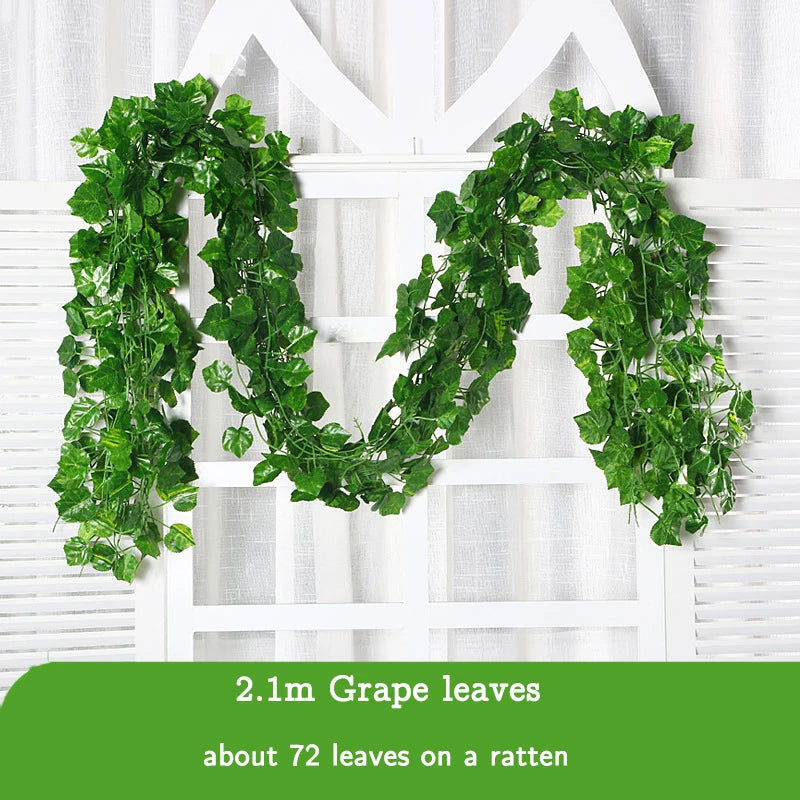 guirlande feuilles ivresse vert vigne artificielle extérieure accrochée naturelle longueur 2.2m 72feuilles