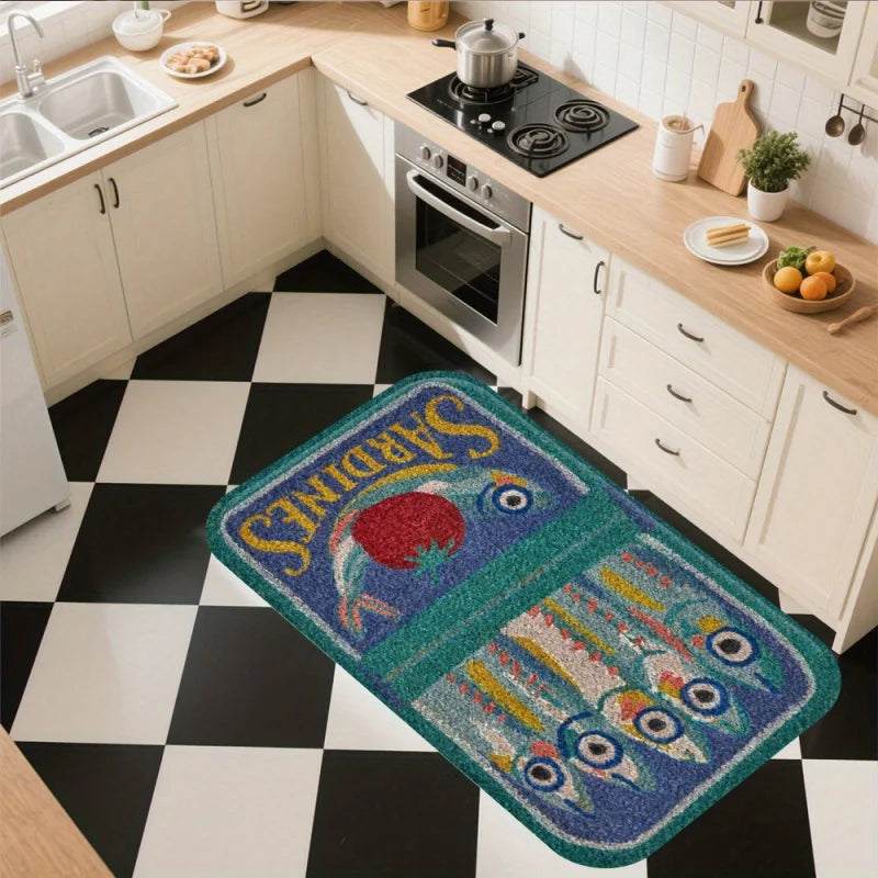 tapis antidérapant sardines bleu vert moderne salon chambre anti slip
