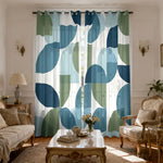 rideaux abstraits semi transparents moderne blanc bleu vert cercles rectangles salon polyester