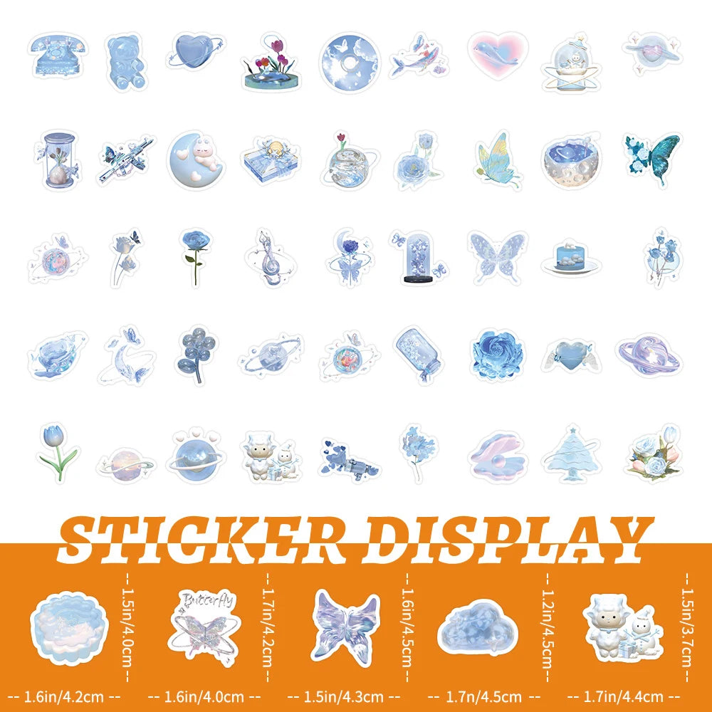 sticker mignon dessin animé bleu rose blanc papillon coeur fleur adhésif collection fantaisieCharacterSetEND