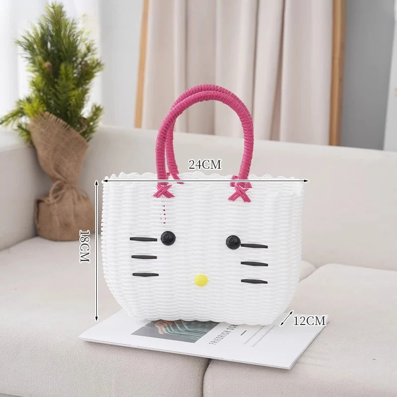 panier rangement vert clair chat mignon poignées corde blanc rose respectueux environnement