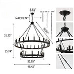 lustre moderne rustique noir multiple branches 20 ampoules E12 chaines suspension salon salle manger