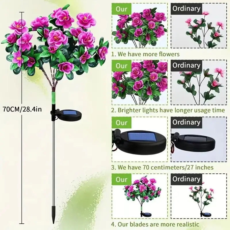 décorations jardin fleurs artificielles luminaire solaire moderne rose vert jaune blanc
