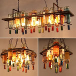 lampe suspendue industrielle bouteilles vin multicolore rouge vert bleu orange rustique