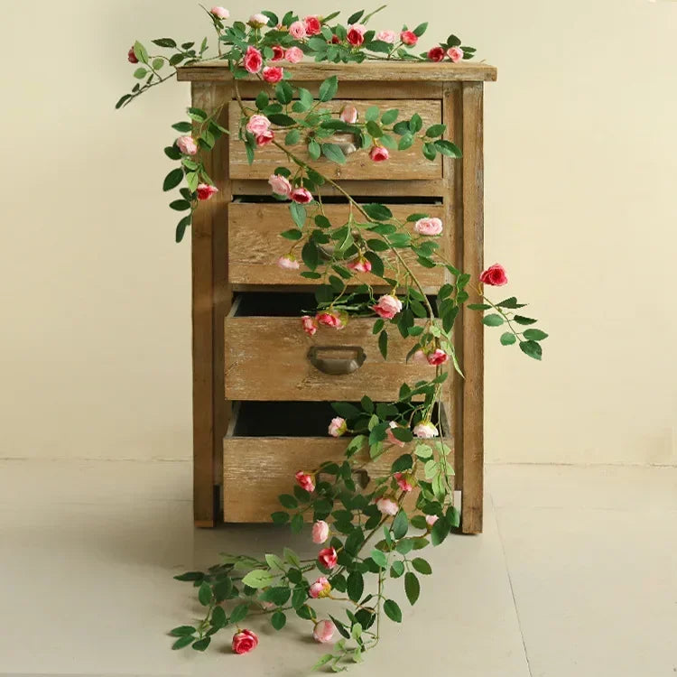 guirlande fleurs artificielles roses feuilles vertes décoration extérieure mariage anniversaire naturelle romantique accrochéeextérieur
