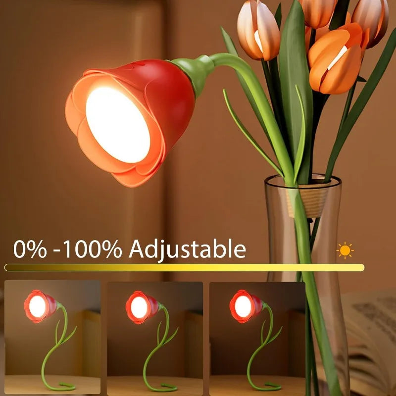 veilleuse fleur rose rechargeable pliable moderne nuit table led rouge violette chambre