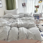 Housse de couette à rayures 150x200 en polyester-coton doux pour lit queen - Ombre Interieur