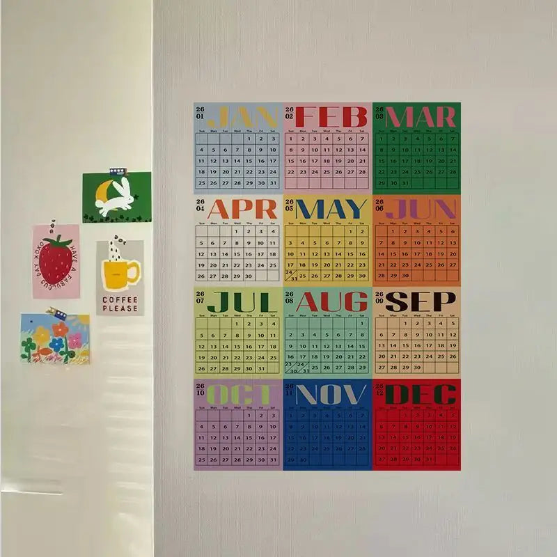 calendrier mural 2026 stickers décoratifs posters autoadhésifs décoration murale moderne coloré salon