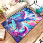 tapis licorne scénique violet rose blanc coeurs étoiles moderne antidérapant sol chambre enfant fantaisie