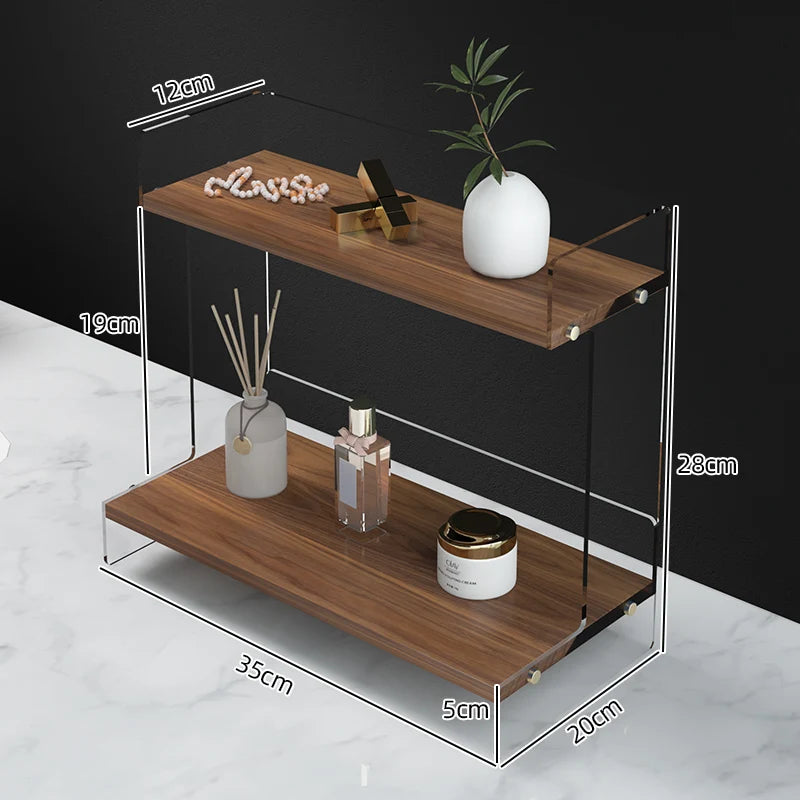 étagère deux niveaux bois marron clair métal argenté moderne minimaliste plateau lisse vase bouteille