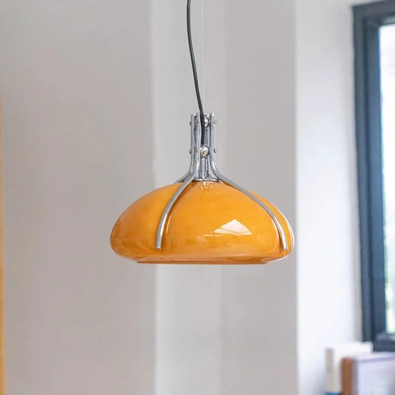 lampe suspendue moderne orange mat pendentif crochet métallique câble noir cuisine salon chambre